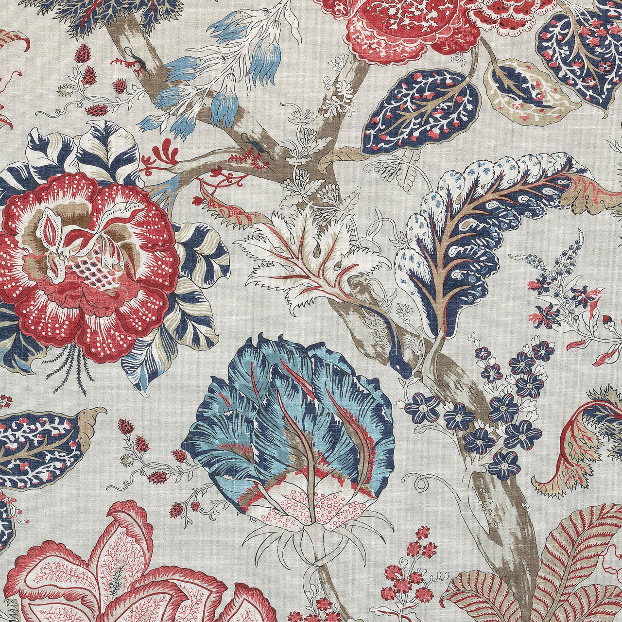 AF78742 Kalamkari Palampore Blue and Red Fabric by Anna French
