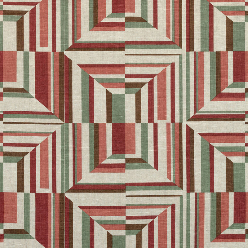 AF9650 Cubism Savoy Red on Flax Fabric by Anna Frenc