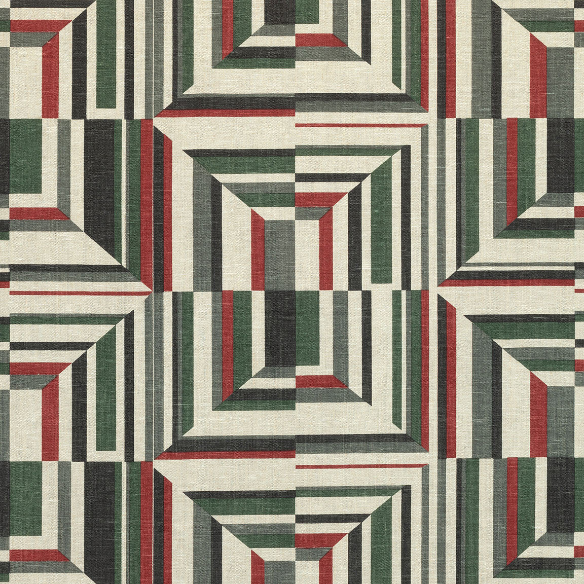 AF9652 Cubism Savoy Black on Flax Fabric by Anna French