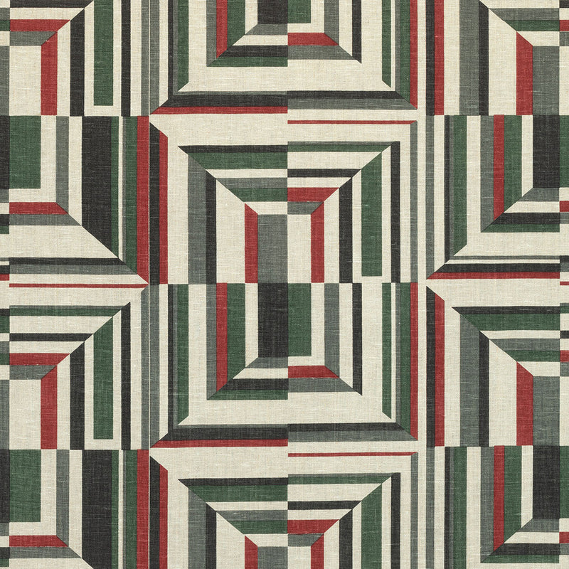 AF9652 Cubism Savoy Black on Flax Fabric by Anna French