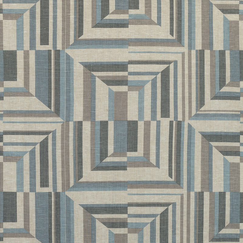 AF9653 Cubism Savoy Spa Blue on Flax Fabric by Anna French