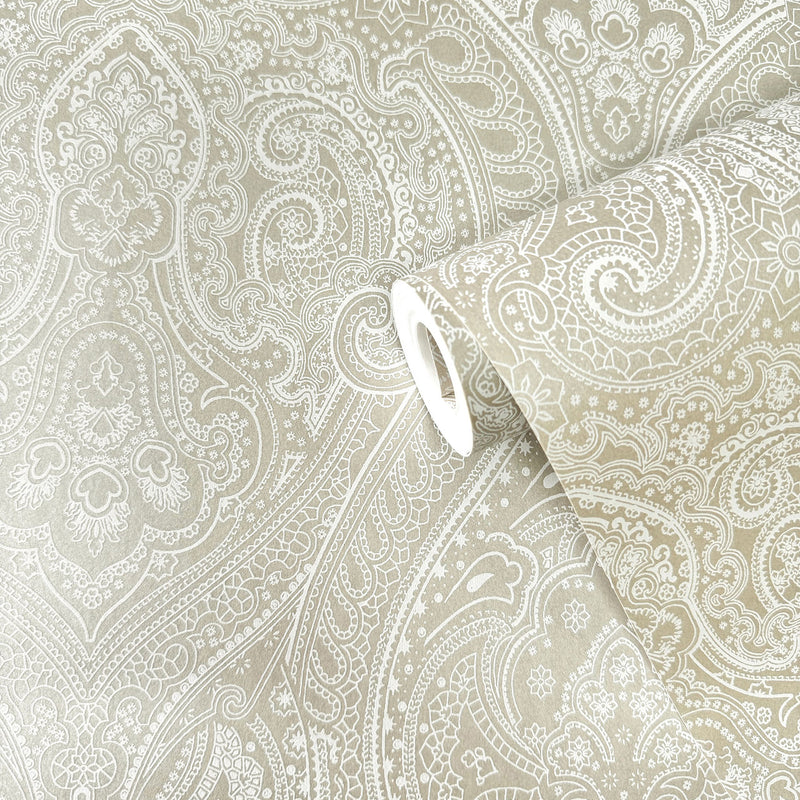 AM22002-3 Lace Zen Cream Wallpaper By Galerie