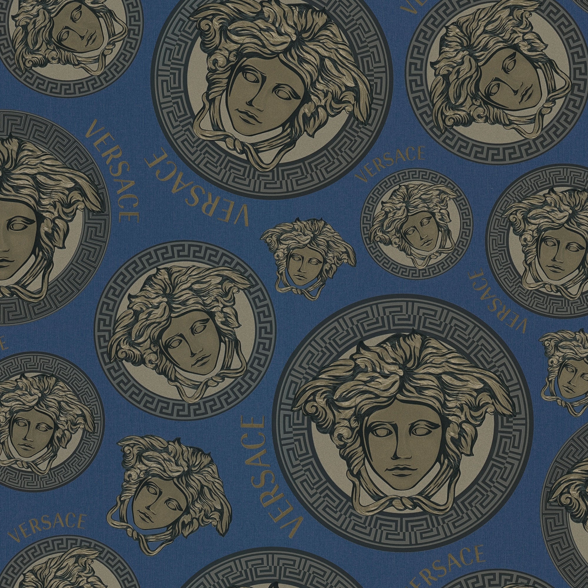 38611-3 Dark Blue Medusa Amplified Versace 5 Wallpaper By A S Creation