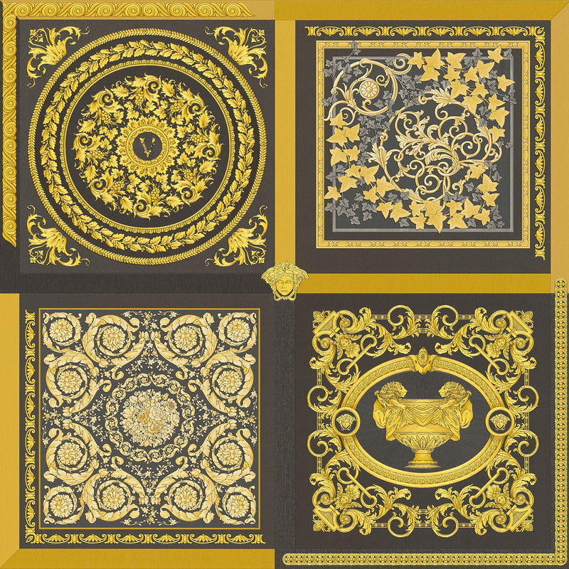 38704-3 Black and Gold Barocco Mosaic Versace 5 Wallpaper By A S Creation