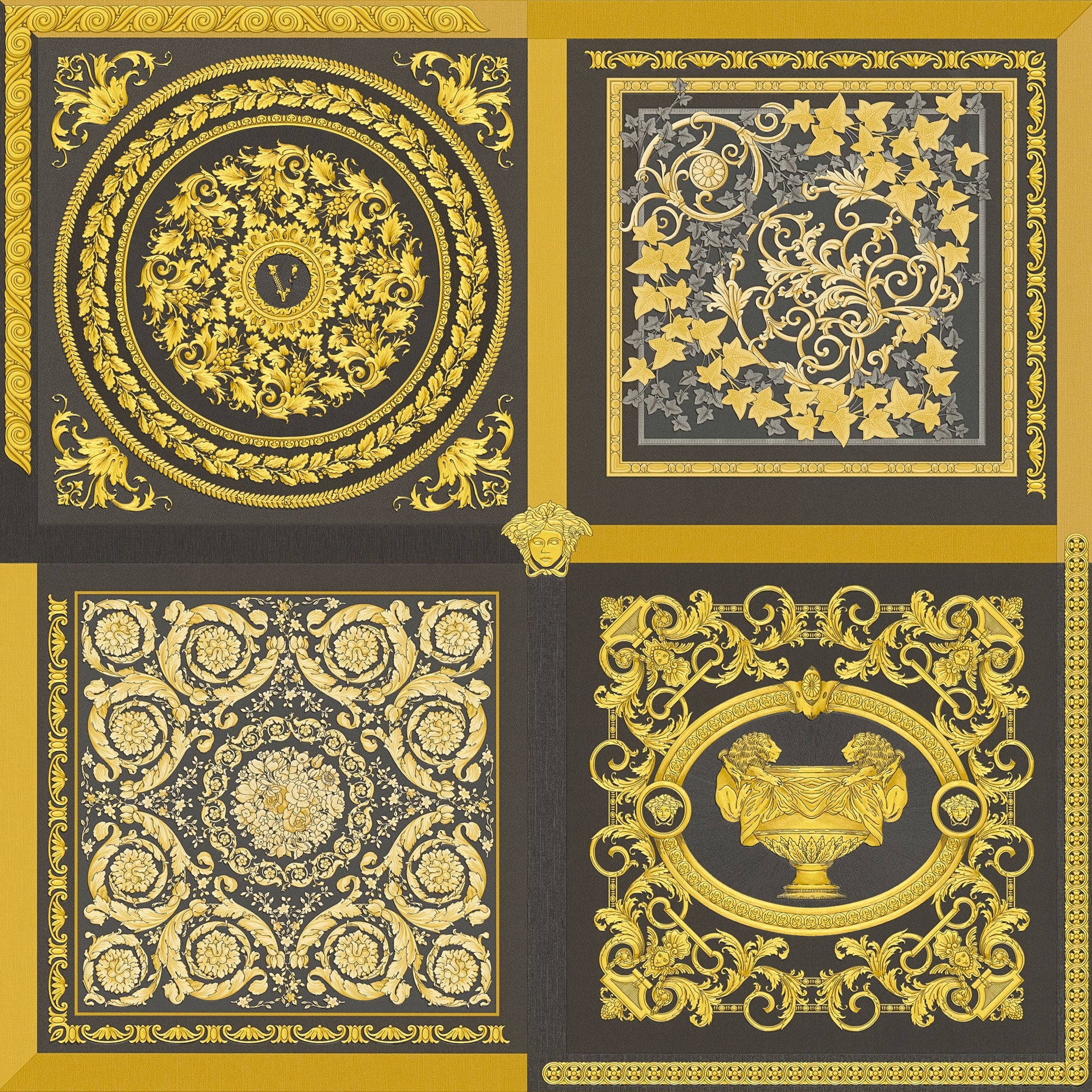 38704-3 Black and Gold Barocco Mosaic Versace 5 Wallpaper By A S Creation