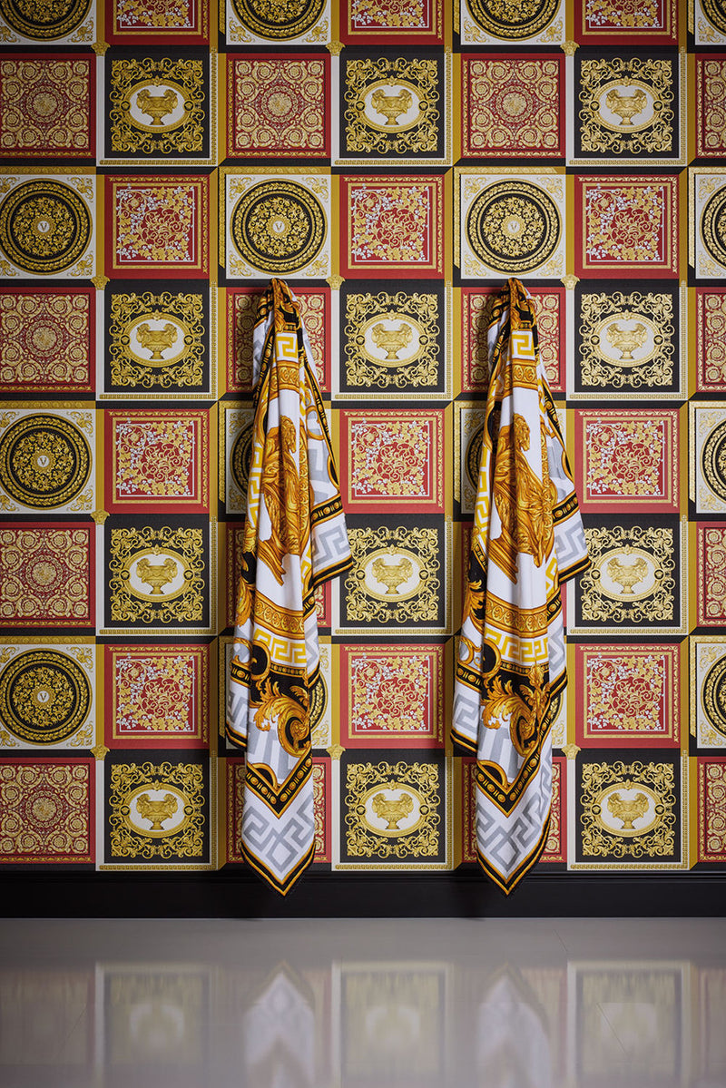 38704-6 Red and Gold Barocco Mosaic Versace 5 Wallpaper By A S Creation