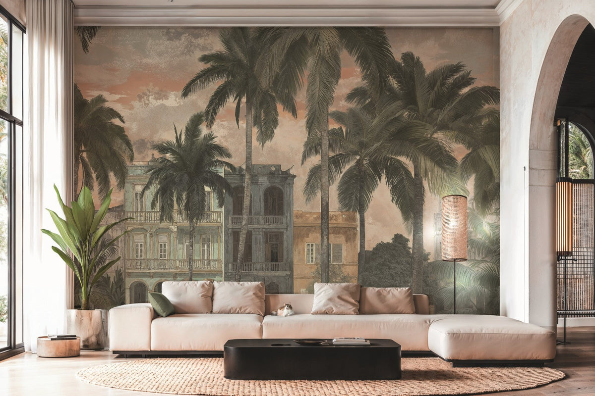 Colonial Palms Beige / Grey Cuba II Mural by A S Creation — roomshot 1