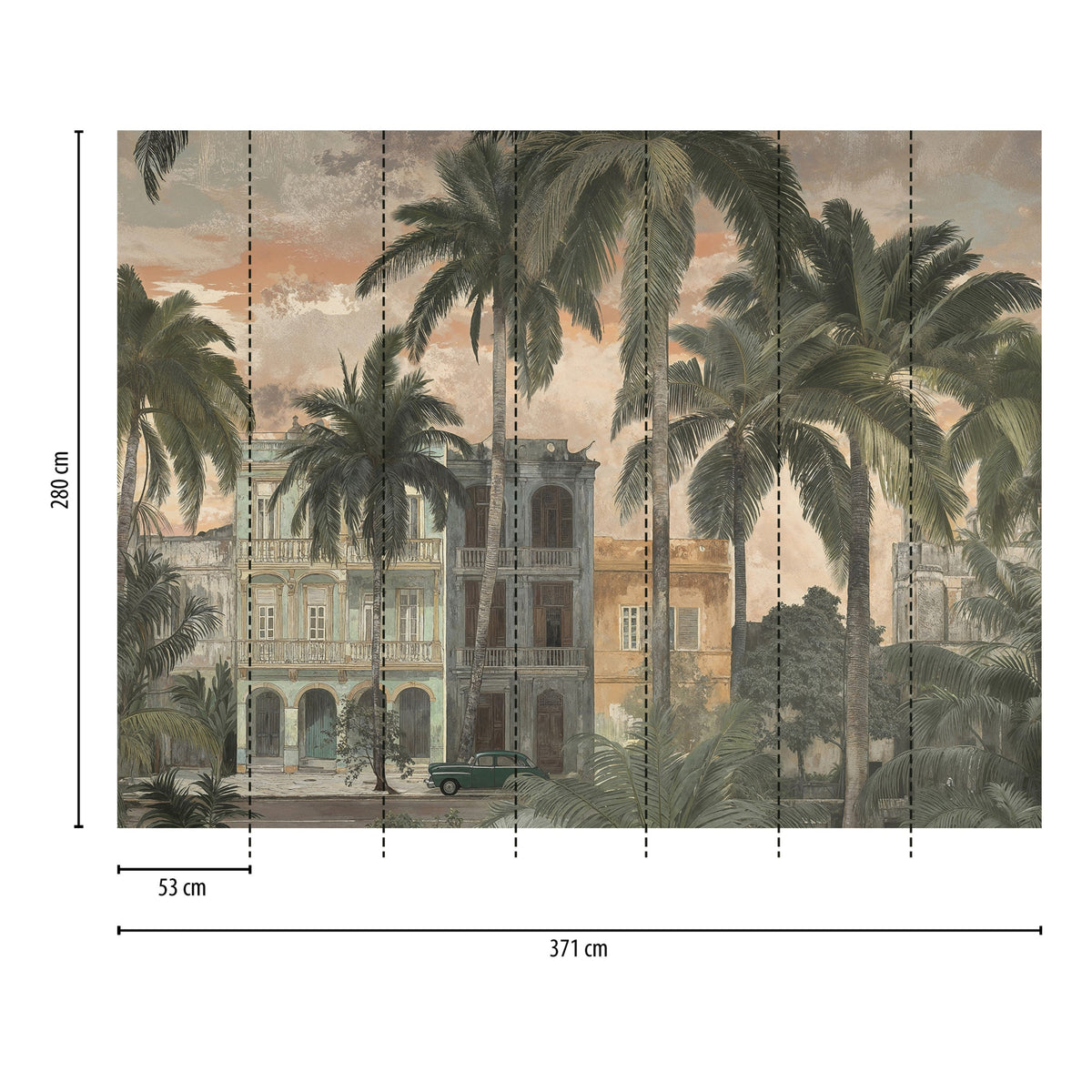 Colonial Palms Beige / Grey Cuba II Mural by A S Creation — flat