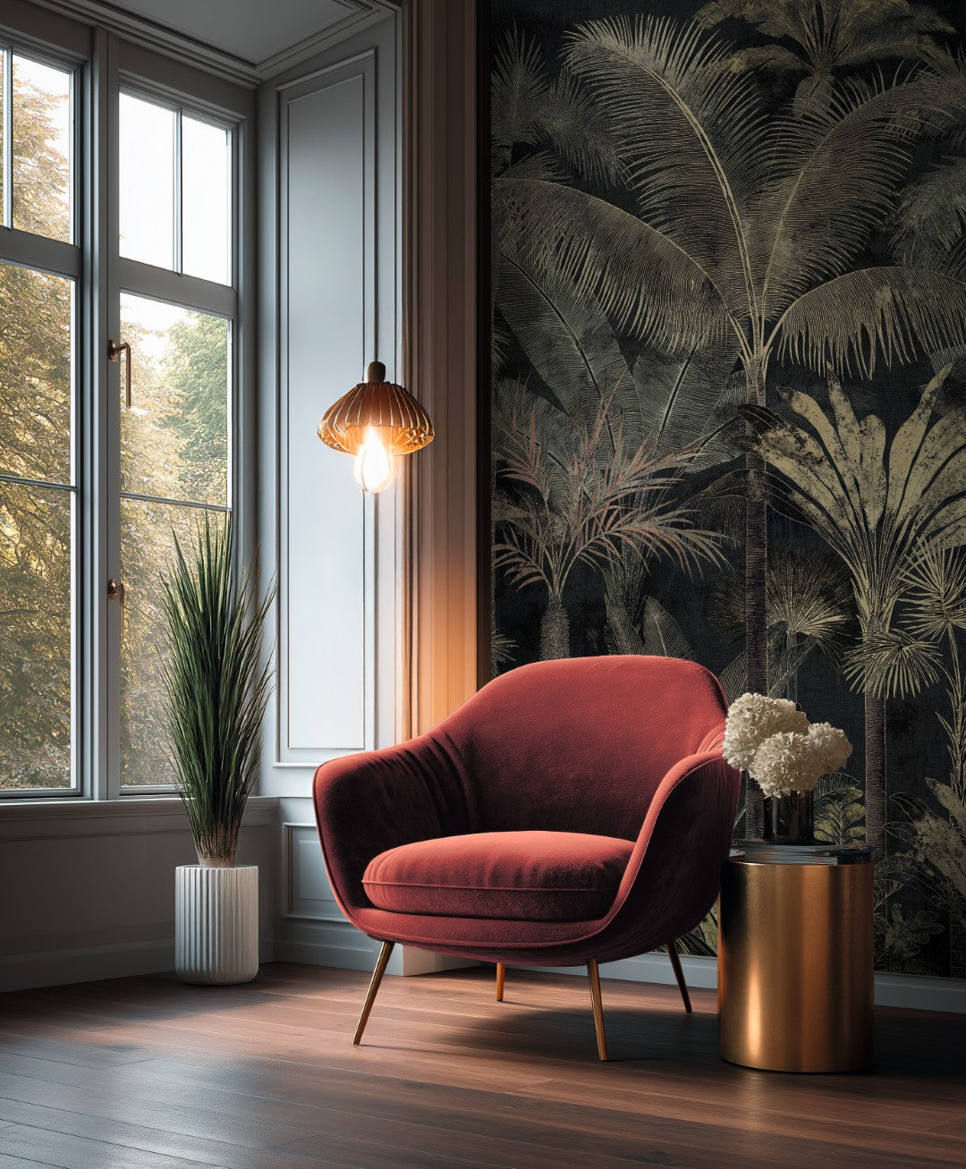Palm Jungle Black / Green Cuba II Mural by A S Creation — roomshot 1