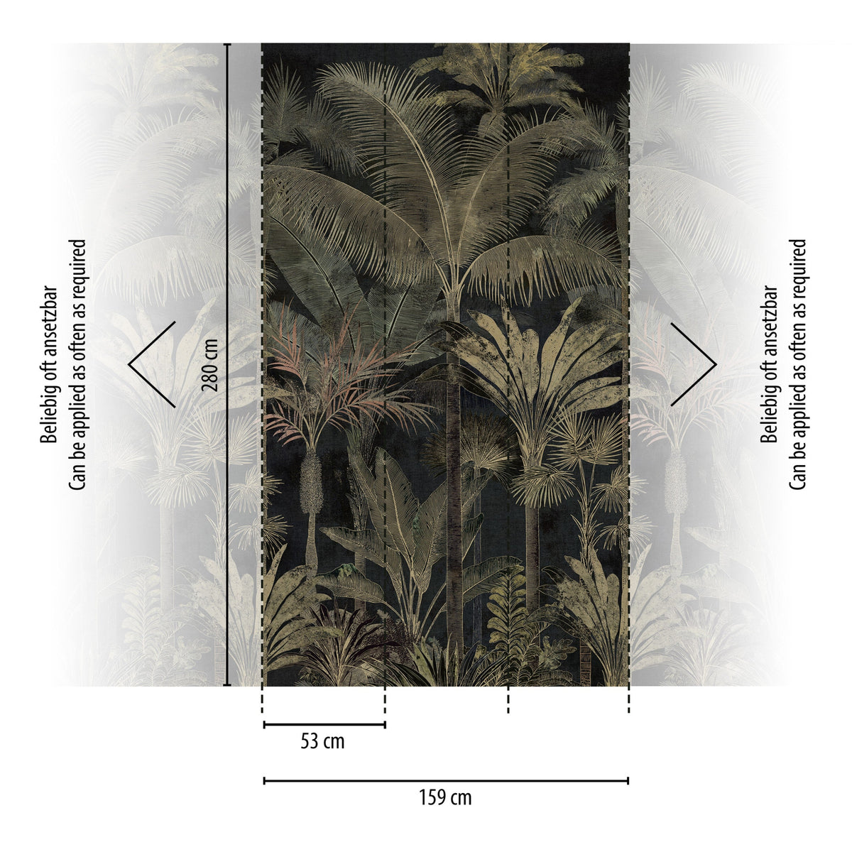 Palm Jungle Black / Green Cuba II Mural by A S Creation — flat