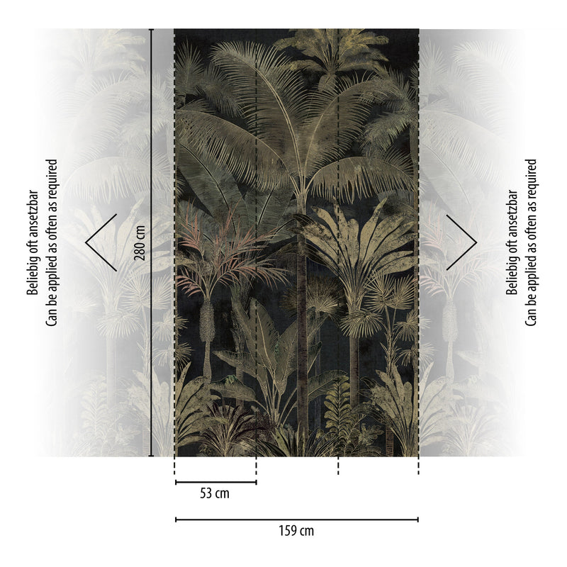 Palm Jungle Black / Green Cuba II Mural by A S Creation — flat