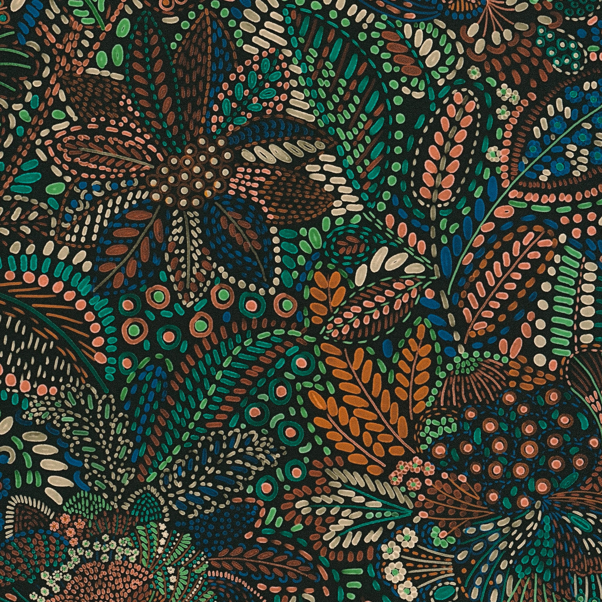 Batik Leaf Teal & Rust Cuba II Wallpaper by A S Creation — flat