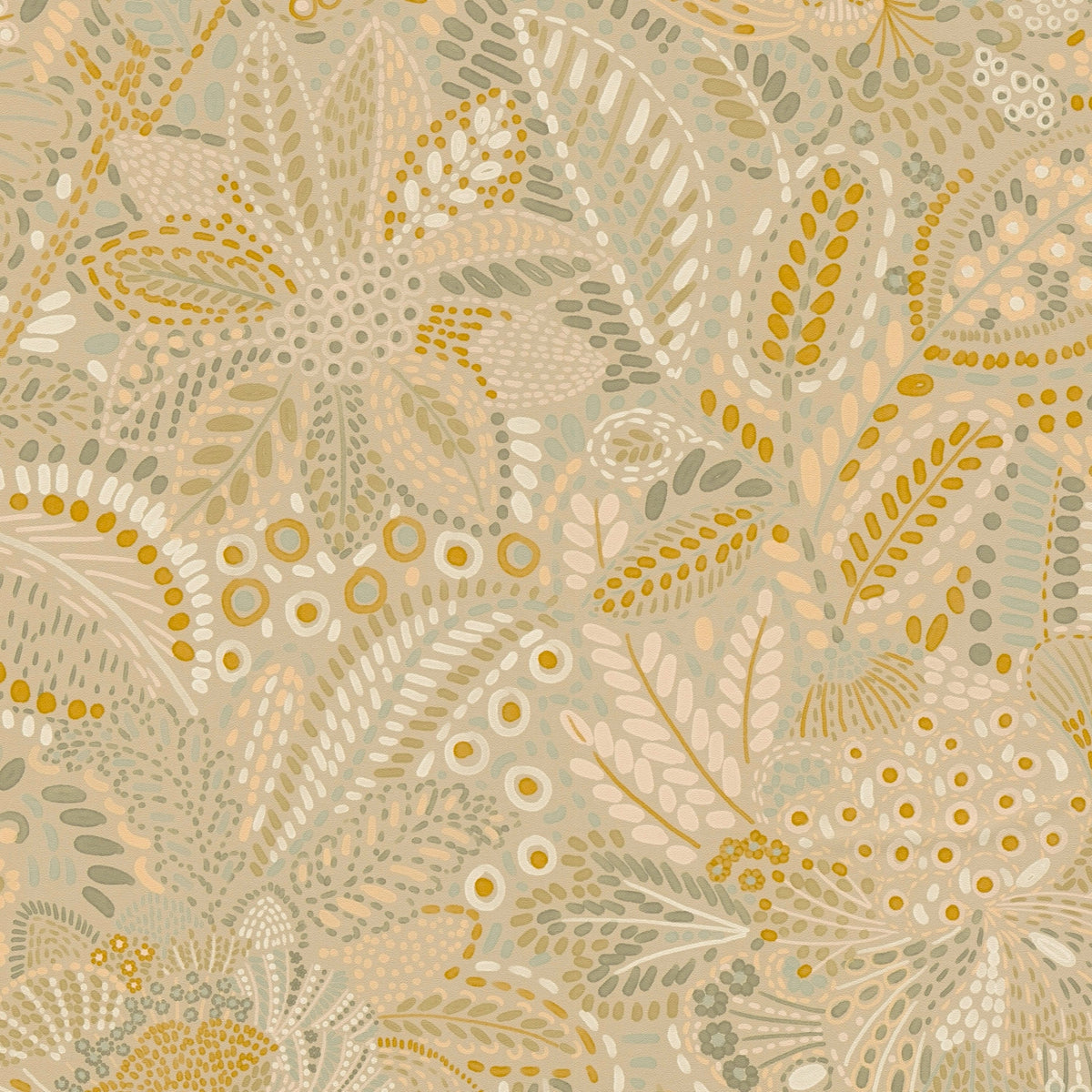 Batik Leaf Gold & Cream Cuba II Wallpaper by A S Creation — flat