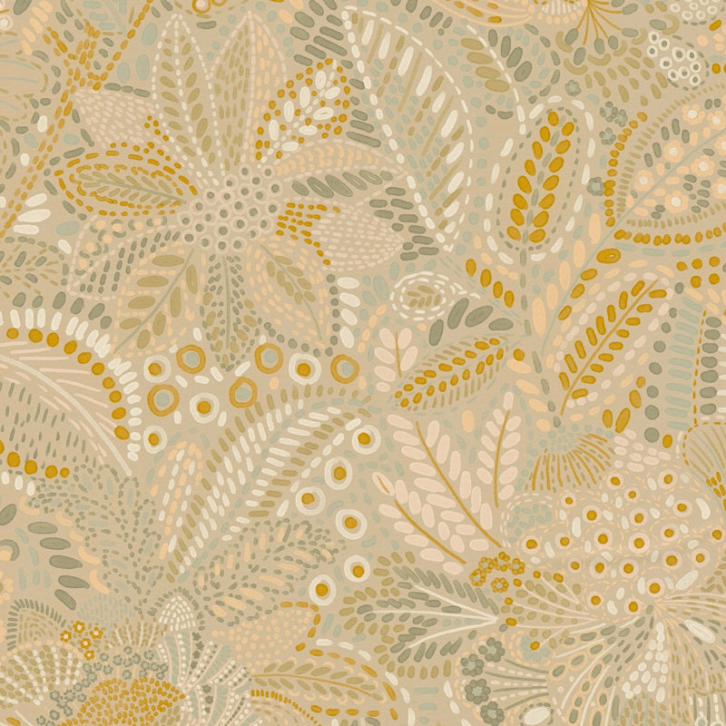 Batik Leaf Gold & Cream Cuba II Wallpaper by A S Creation — flat