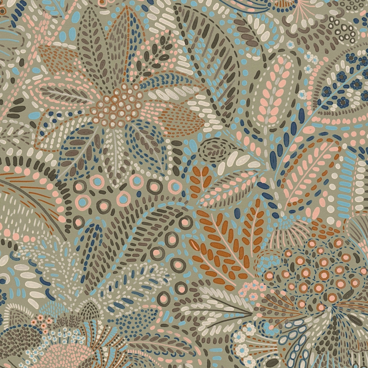 Batik Leaf Blue Grey Cuba II Wallpaper by A S Creation — flat