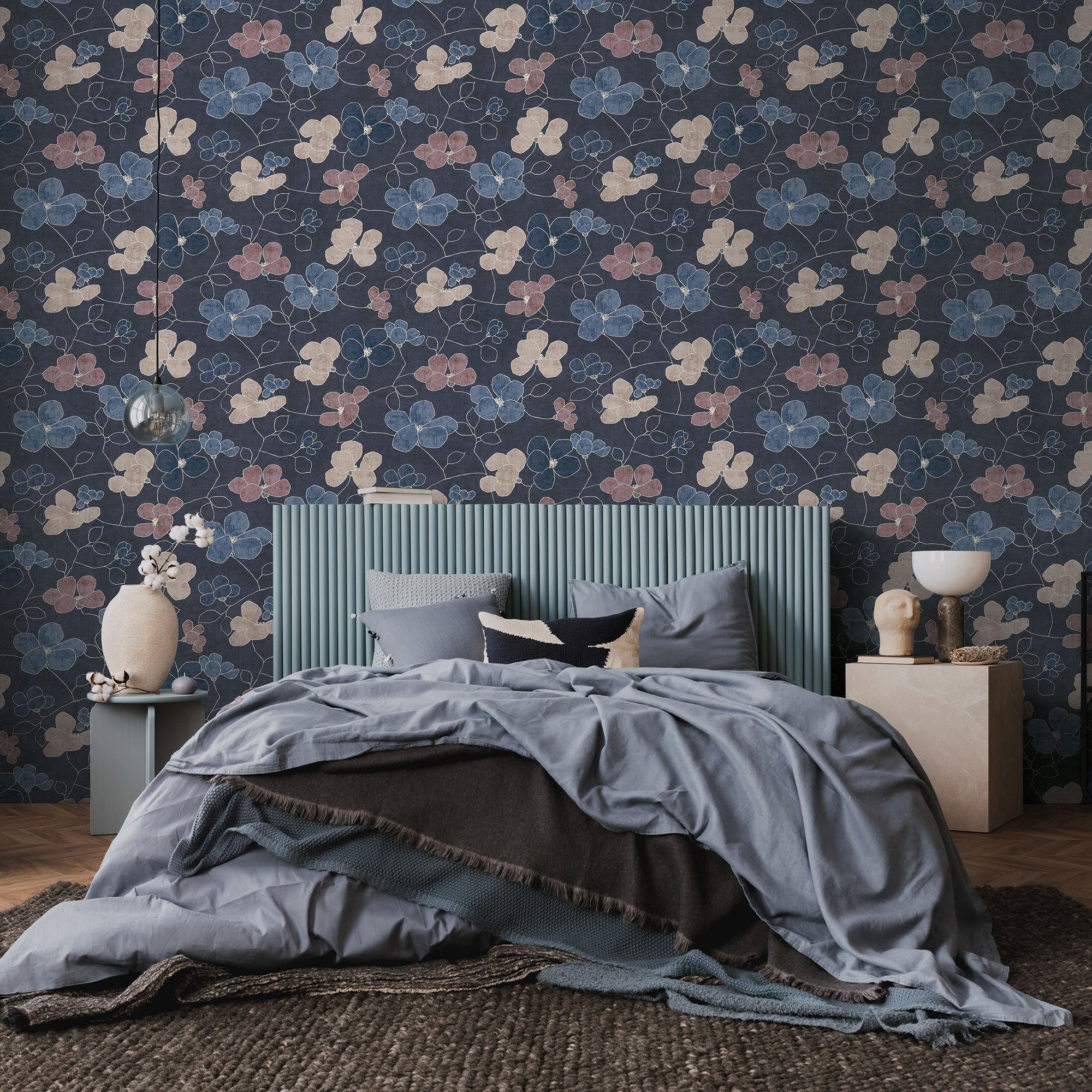 791474 Floral Blue Wallpaper by A S Creation