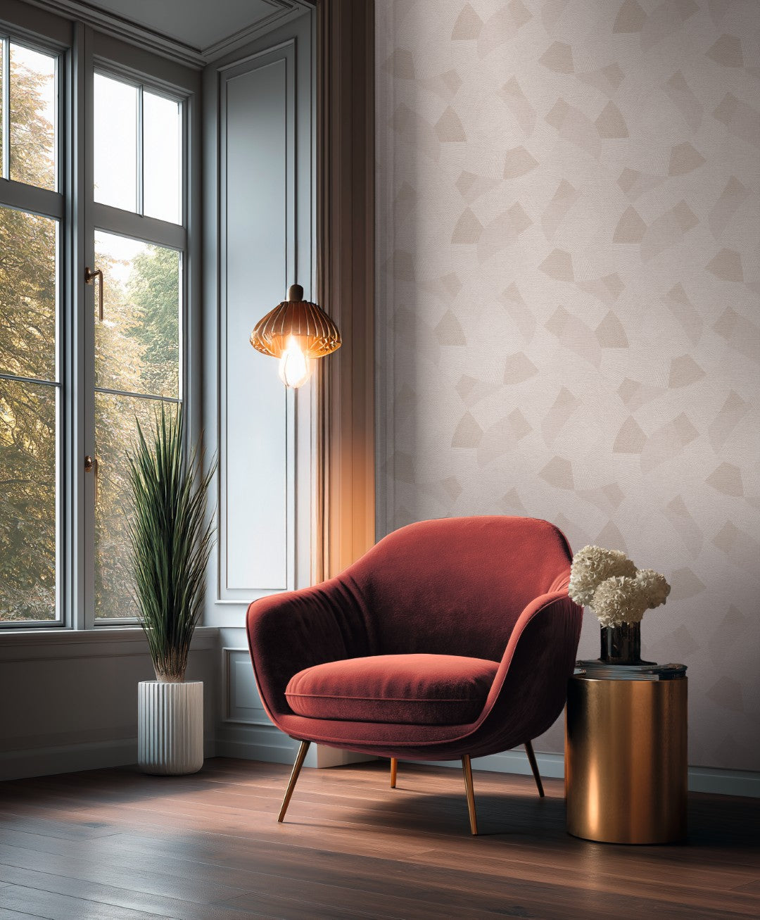 Linear Fan Pale Grey Cuba II Wallpaper by A S Creation — roomshot 3