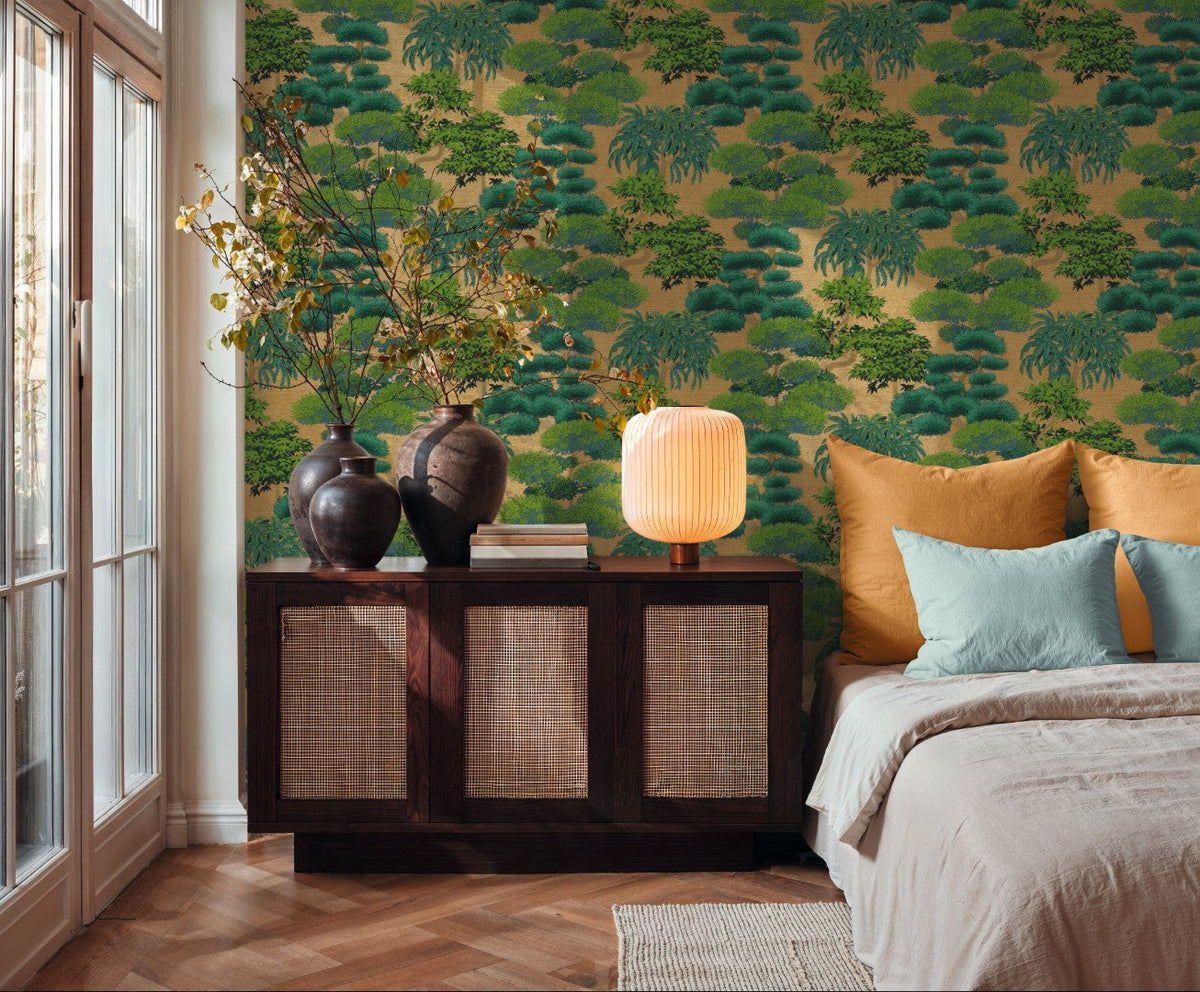 Bonsai Grove Green & Gold Cuba II Wallpaper by A S Creation — roomshot 3