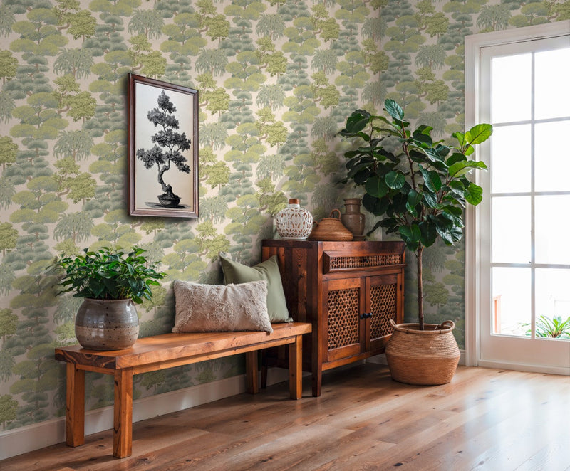 Bonsai Grove Sage Cuba II Wallpaper by A S Creation — roomshot 1