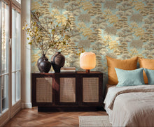 Bonsai Grove Ochre & Blue Cuba II Wallpaper by A S Creation — roomshot 1