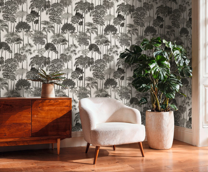 Palm Forest Charcoal Cuba II Wallpaper by A S Creation — roomshot 1