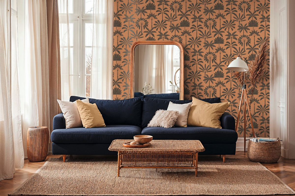 Fan Palm Coral & Black Cuba II Wallpaper by A S Creation — roomshot 1
