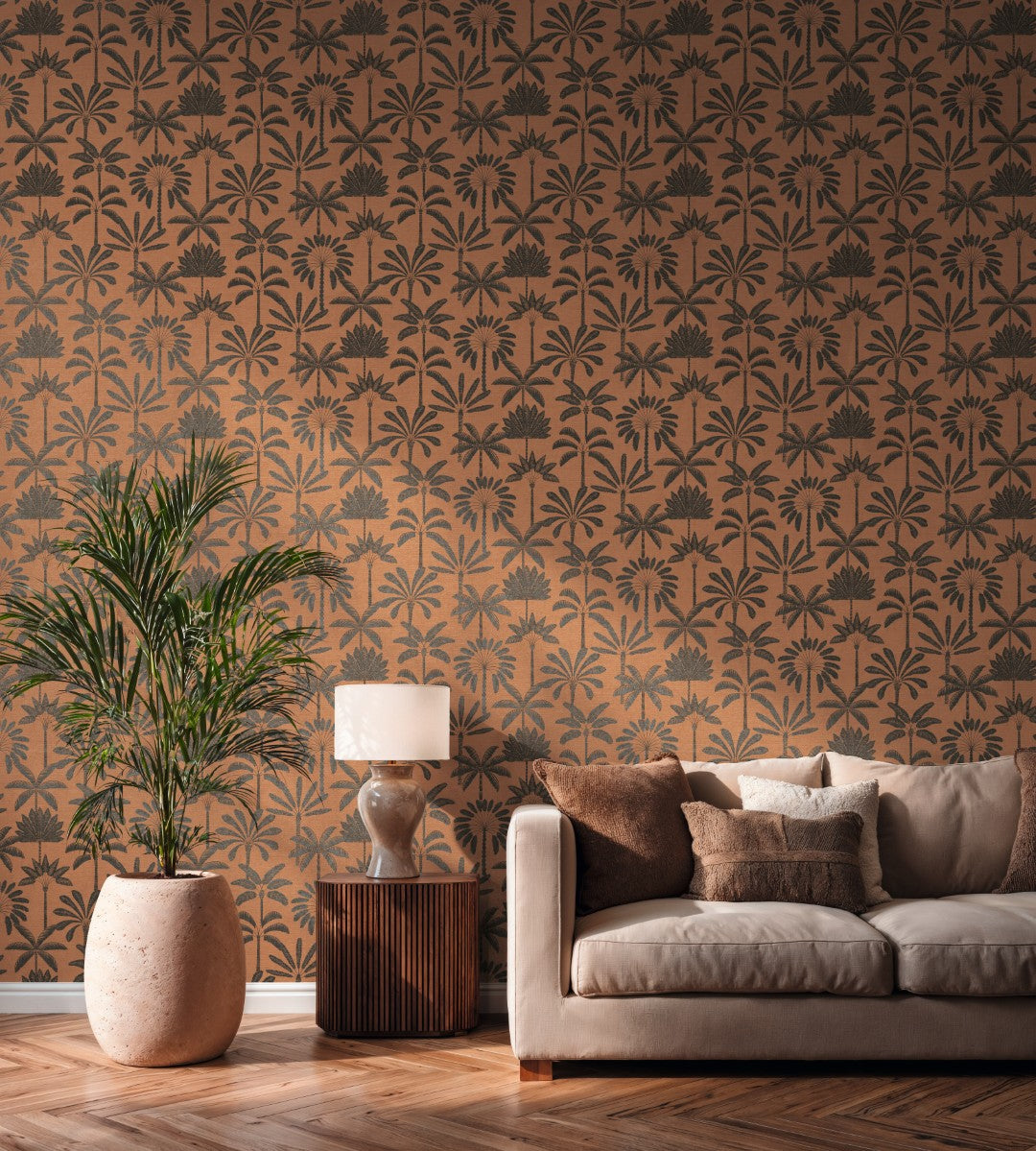 Fan Palm Coral & Black Cuba II Wallpaper by A S Creation — roomshot 2