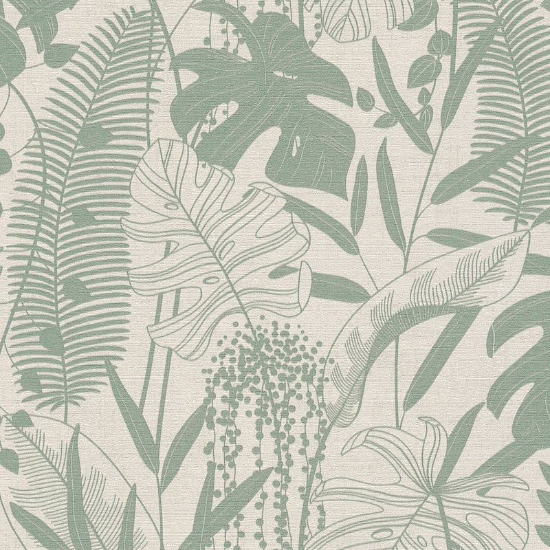 Monstera Leaf Soft Teal Cuba II Wallpaper by A S Creation — flat