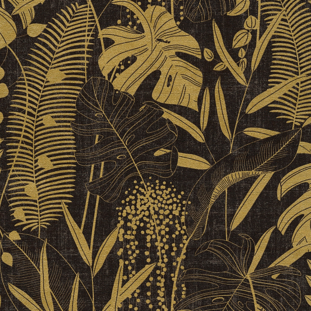 Monstera Leaf Black & Gold Cuba II Wallpaper by A S Creation — flat