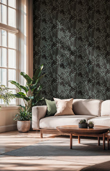 Monstera Leaf Teal & Black Cuba II Wallpaper by A S Creation — roomshot 1