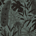 Monstera Leaf Teal & Black Cuba II Wallpaper by A S Creation — flat