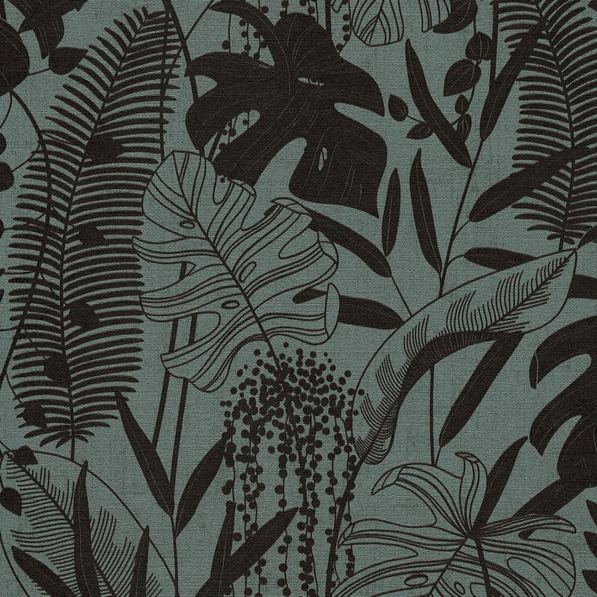 Monstera Leaf Teal & Black Cuba II Wallpaper by A S Creation — flat