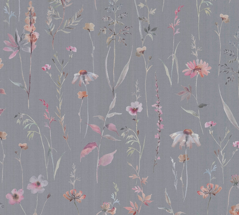Meadow Floral Grey The Trend Spectrum Wallpaper by A S Creation - flat