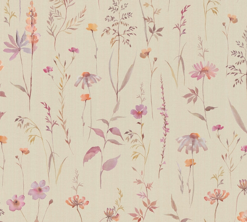 Meadow Floral Beige The Trend Spectrum Wallpaper by A S Creation - flat