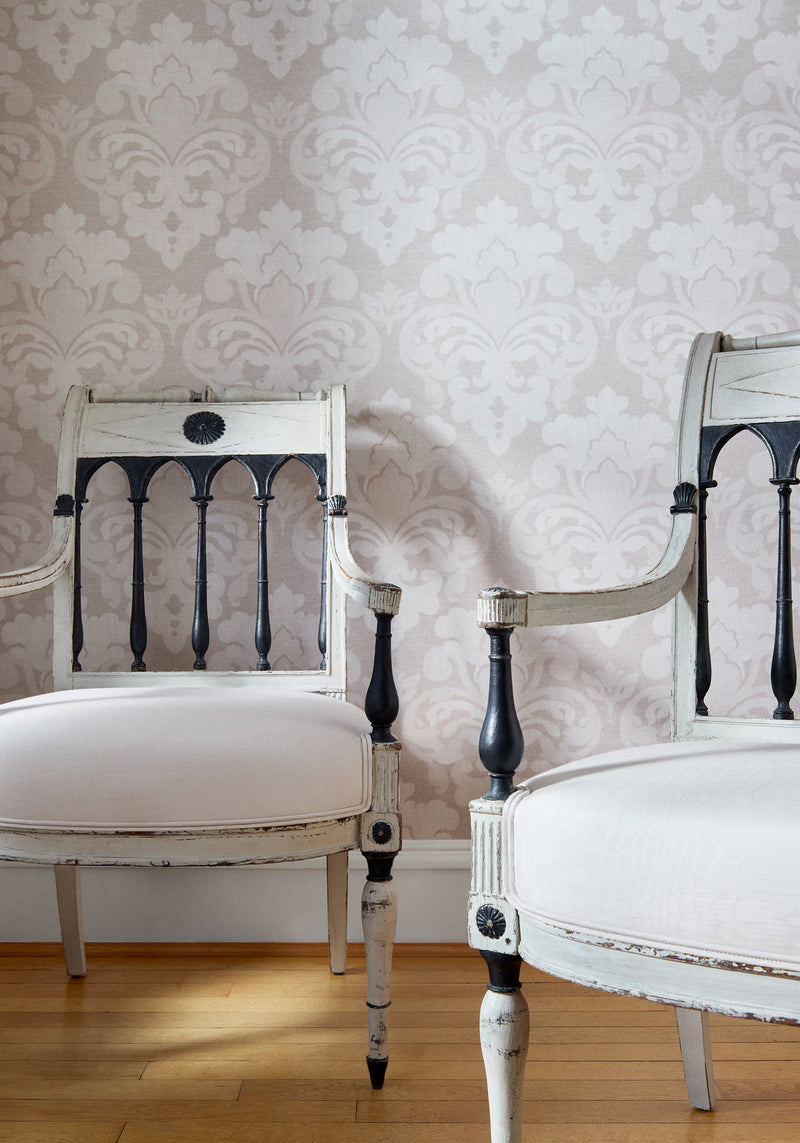 AT16122 Darcey Damask Flax Belvedere Wallpaper by Anna French