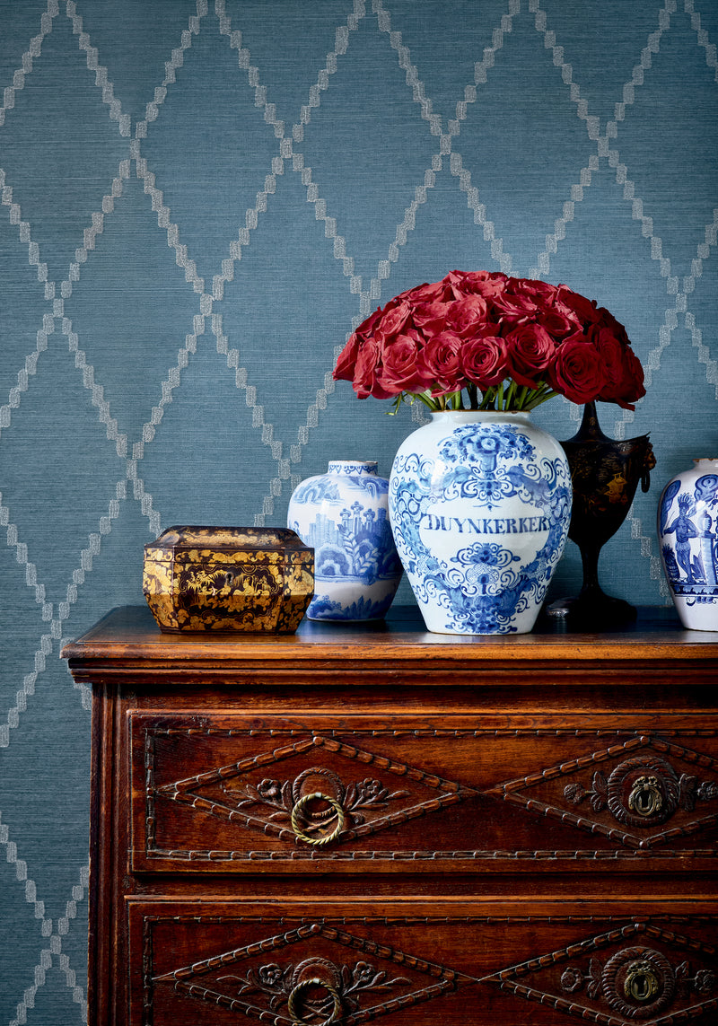 AT16142 Ribbon Sisal Navy Belvedere Wallpaper by Anna French