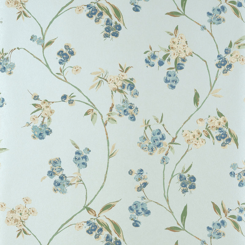 AT16153 Edo Bloom Blue on Pearl Belvedere Wallpaper by Anna French
