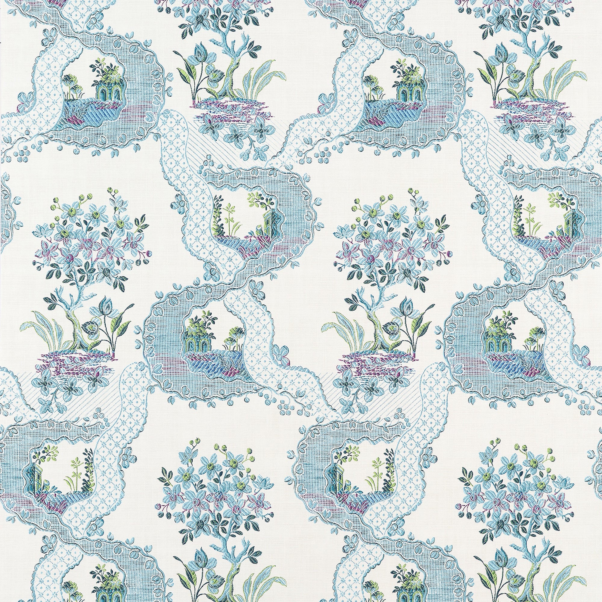 AT16157 Antoinette Blue and Plum Belvedere Wallpaper by Anna French