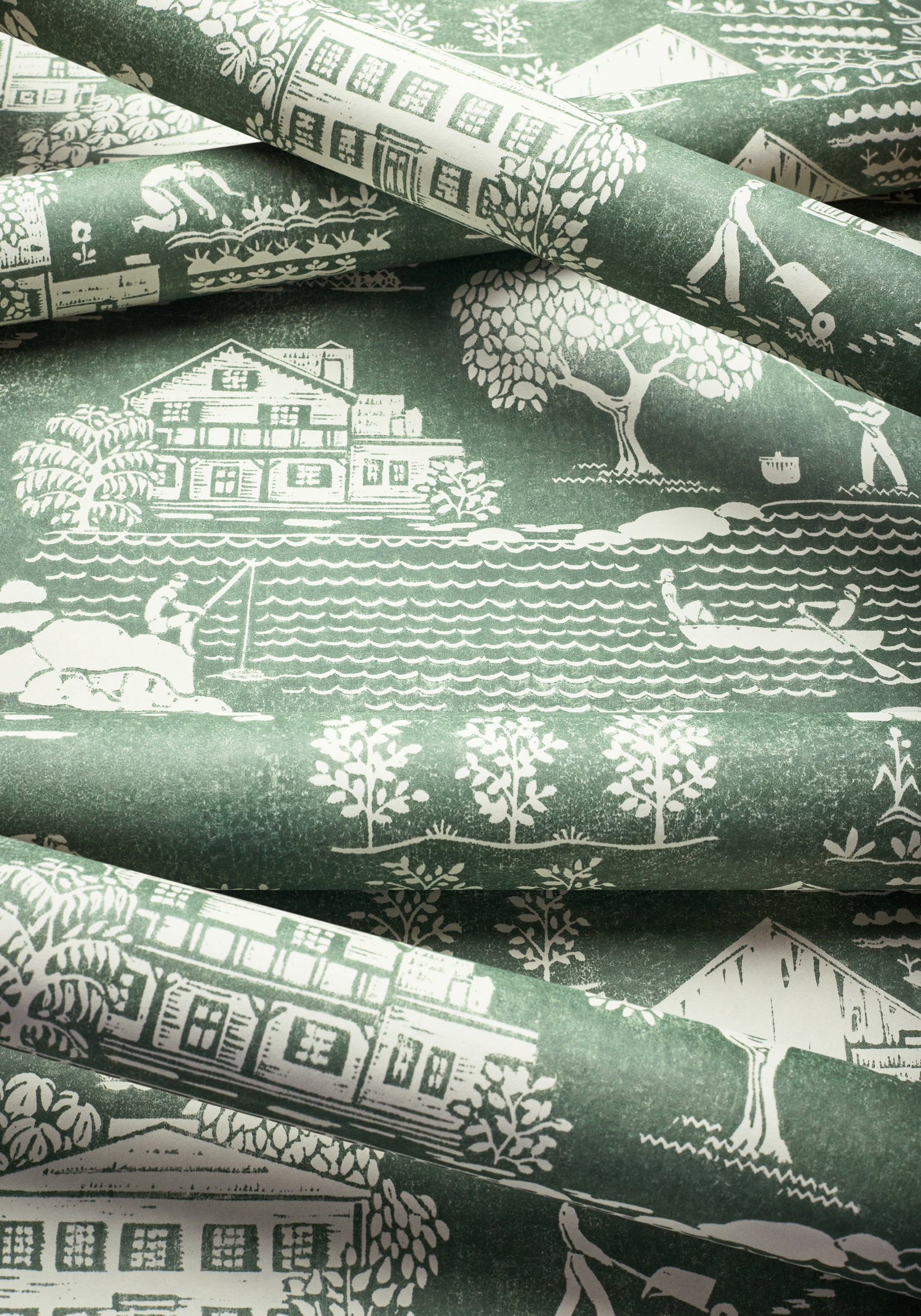 AT16164 Farmingdale Green Belvedere Wallpaper by Anna French