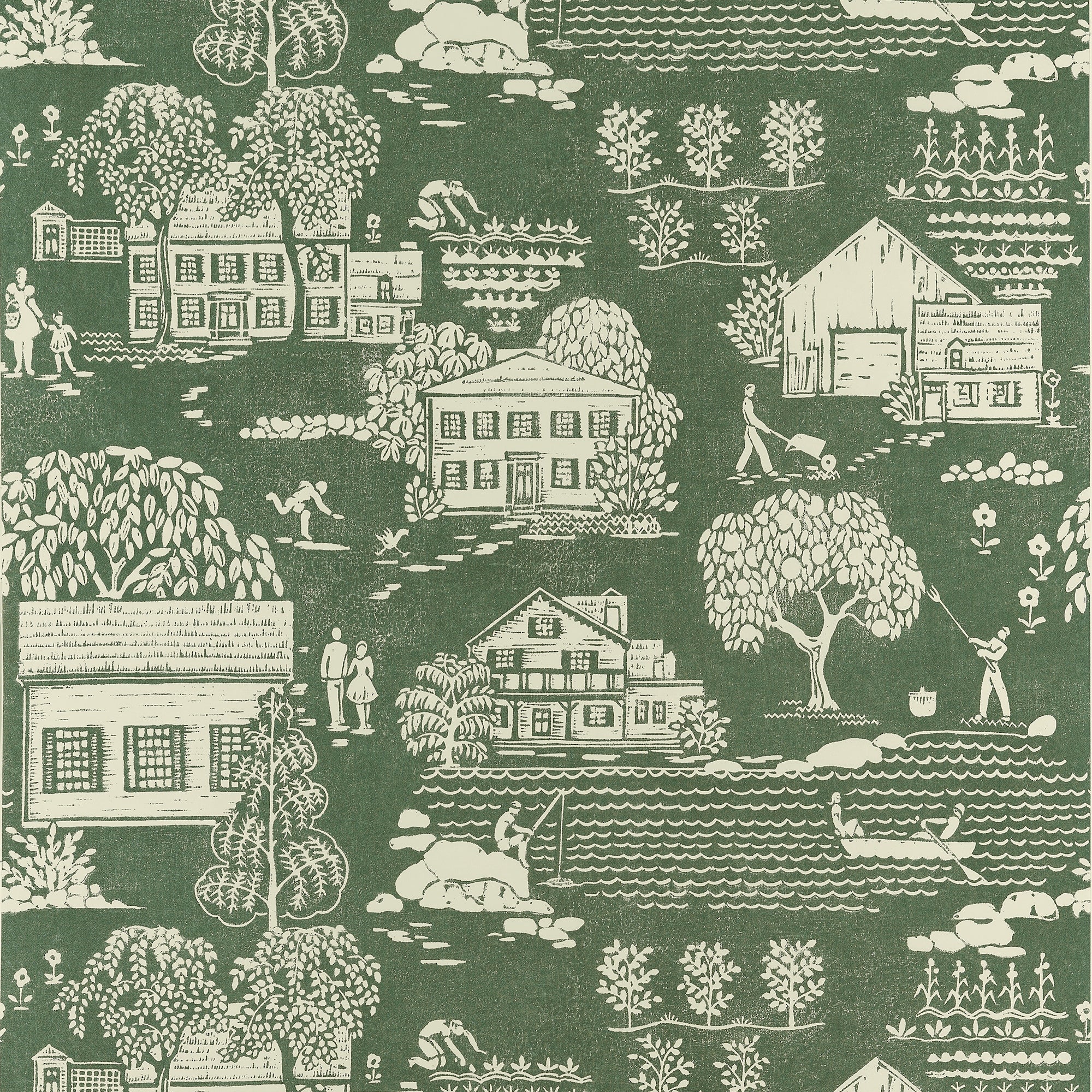 AT16164 Farmingdale Green Belvedere Wallpaper by Anna French
