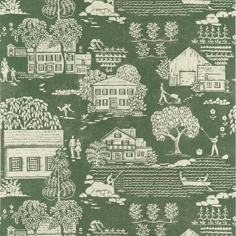 AT16164 Farmingdale Green Belvedere Wallpaper by Anna French