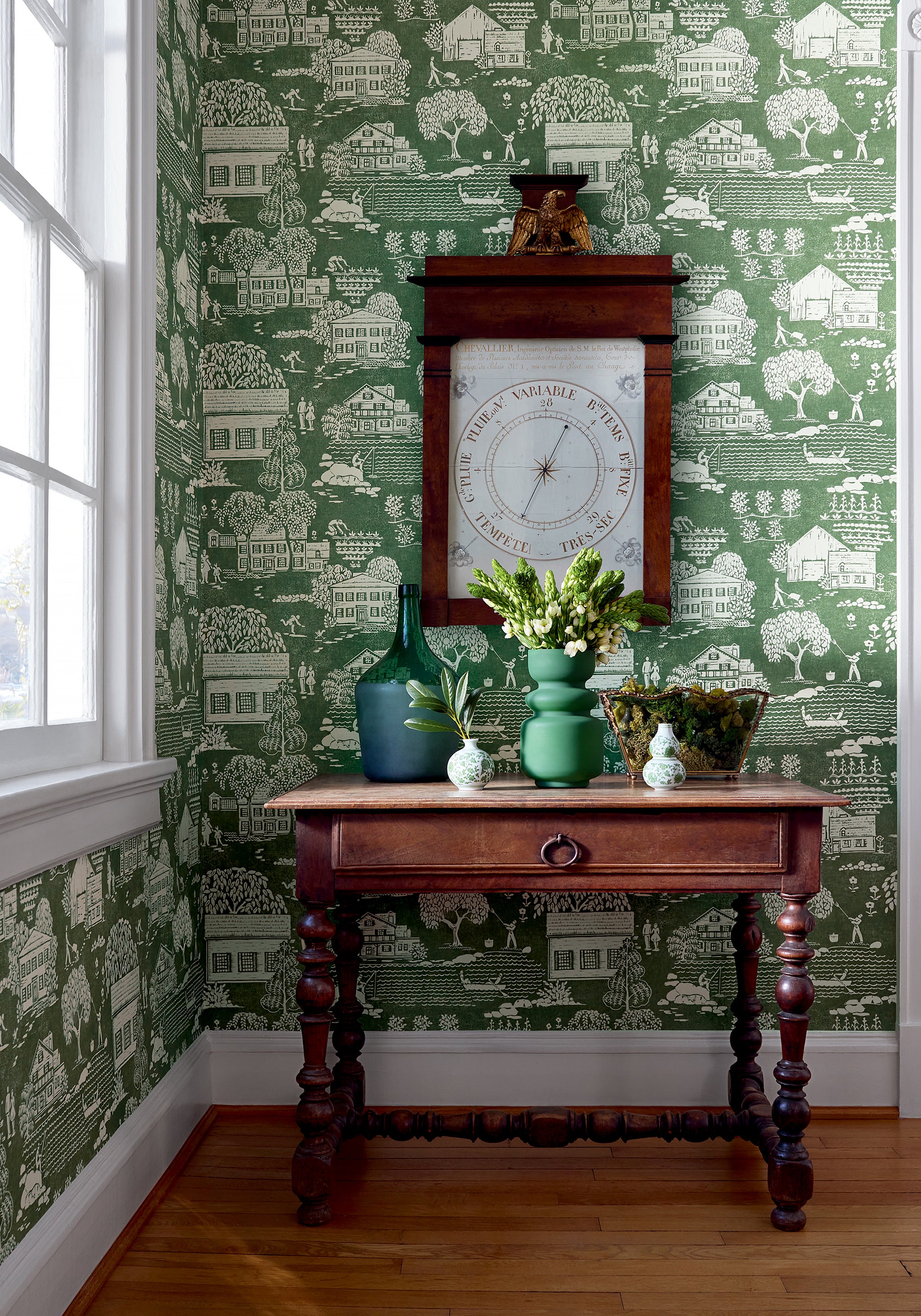AT16164 Farmingdale Green Belvedere Wallpaper by Anna French