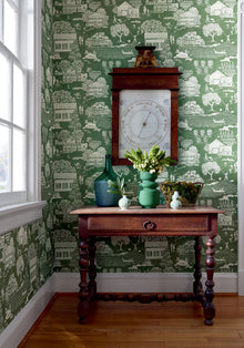 AT16164 Farmingdale Green Belvedere Wallpaper by Anna French