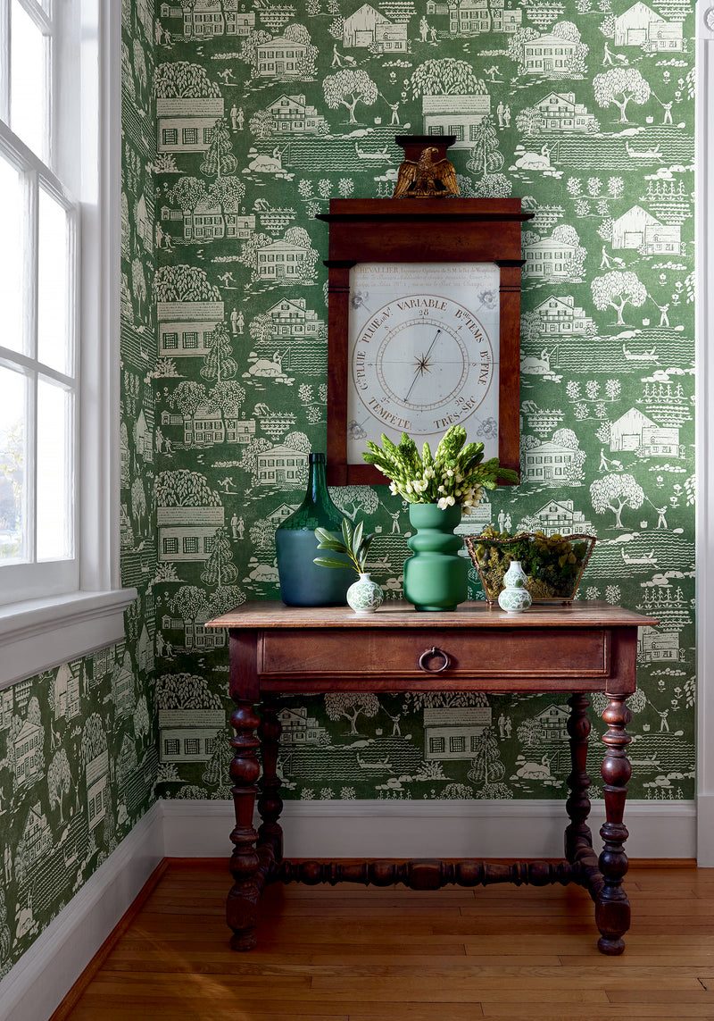 AT16164 Farmingdale Green Belvedere Wallpaper by Anna French