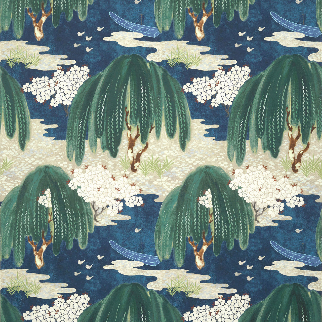 AT23110 Willow Tree Navy Wallpaper by Anna French