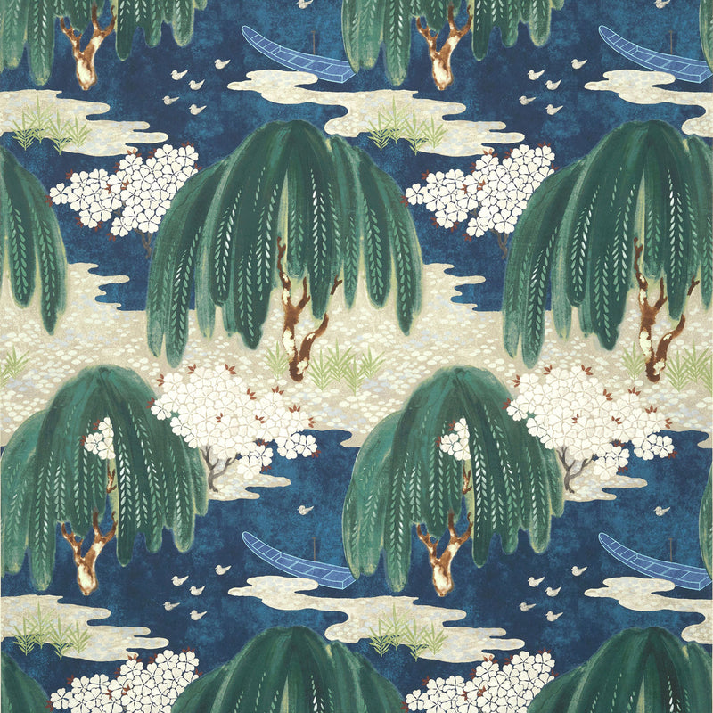 AT23110 Willow Tree Navy Wallpaper by Anna French