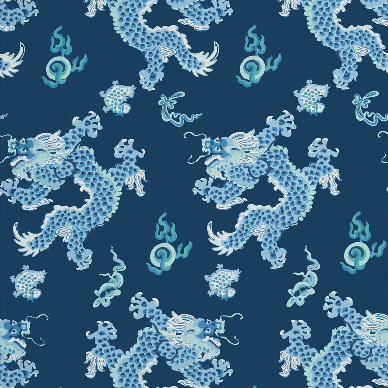 AT23181 Dragon Dance Willow Tree Navy Wallpaper by Anna French
