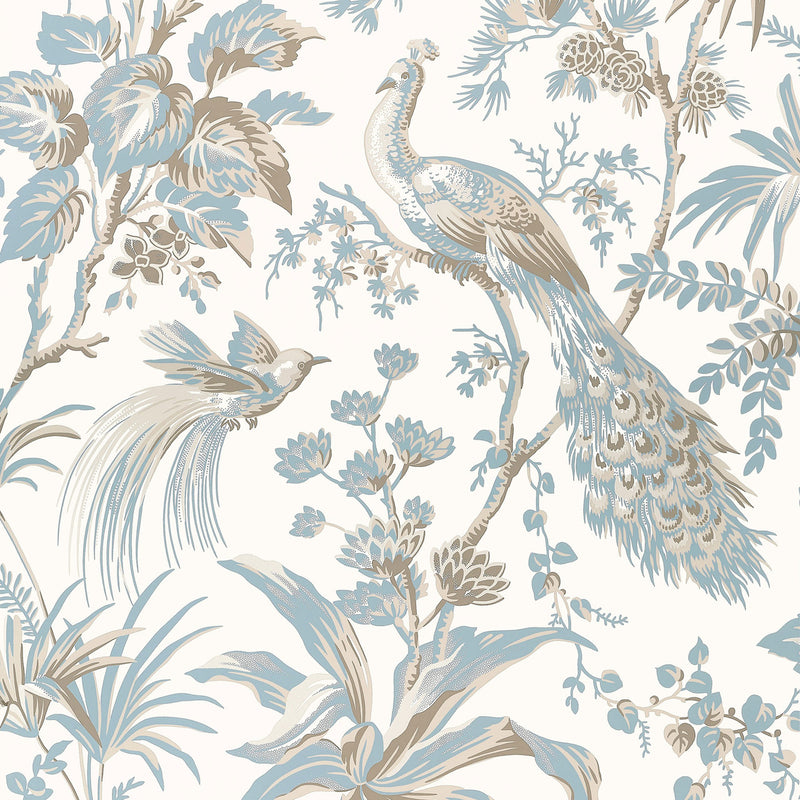 AT57828 Peacock Toile Bristol Soft Blue & Beige Wallpaper by Anna French