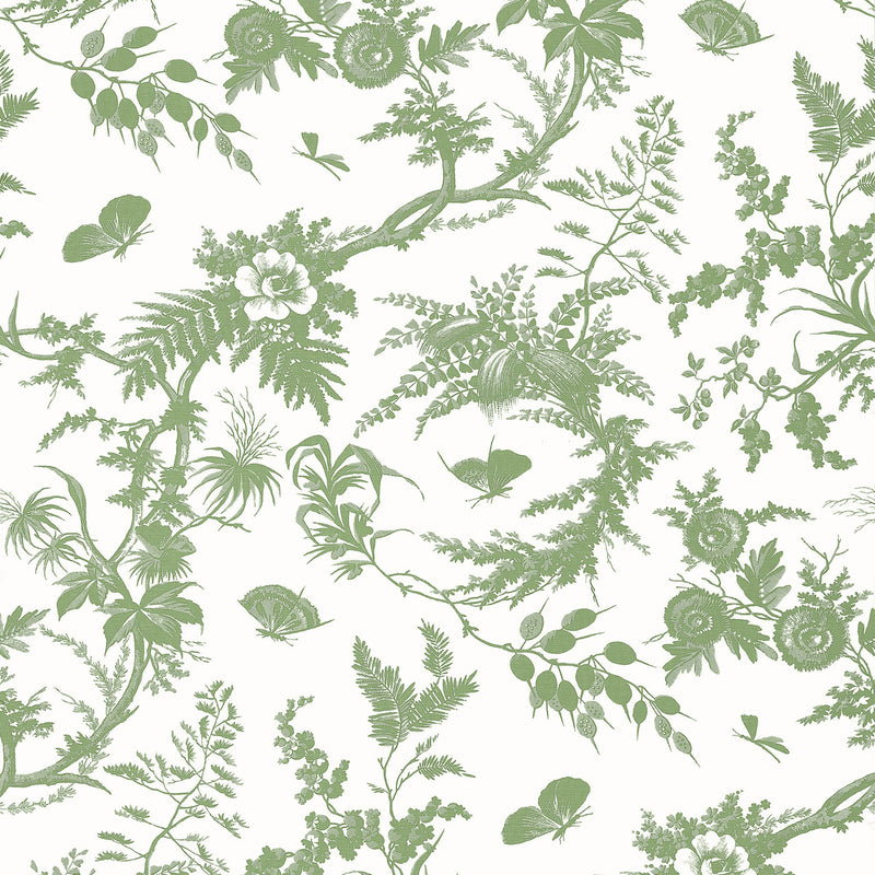 AT57836 Newlands Toile Bristol Green Wallpaper by Anna French