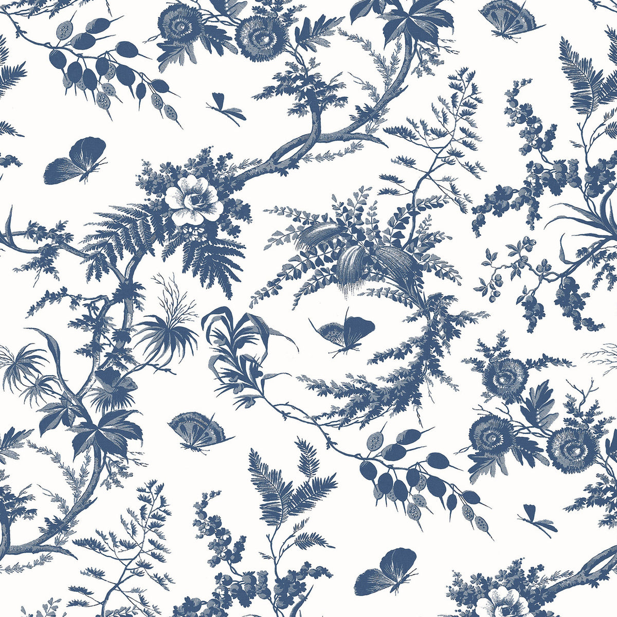 Newlands Toile Bristol Blue Wallpaper by Anna French